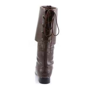 back of Men's brown pirate boot with large cuff Pirate-100