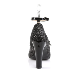 back of round toe black glitter pump shoes with 4-inch heels Queen-01