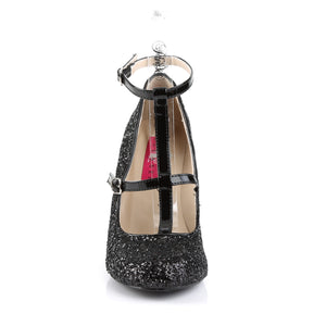 front of round toe black glitter pump shoes with 4-inch heels Queen-01