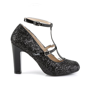 strap buckles on round toe black glitter pump shoes with 4-inch heels Queen-01
