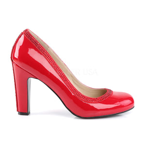 side of red jeweled pump shoes with 4-inch block heels Queen-04