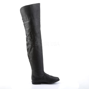 no zipper leather thigh high boots with 3/4-inch flat heels Raven-8826