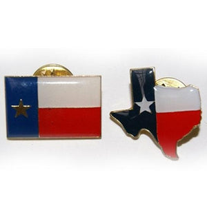 Texas two lapel pin set includes Texas flag pin and Texas map pin