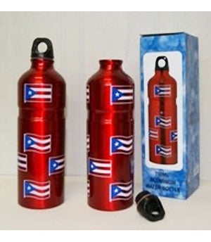 red aluminum Puerto Rico water bottle 4015 showing lid and box