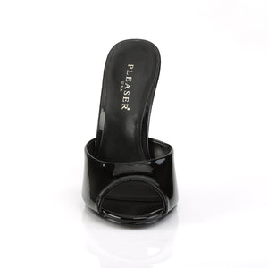 front of black peep toe slide shoe with 5-inch spike heel Seduce-101
