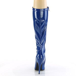 back of navy blue knee high boot with 5-inch spike heel Seduce-2000