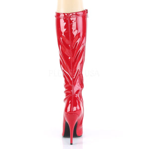 back of red knee high boot with 5-inch spike heel Seduce-2000