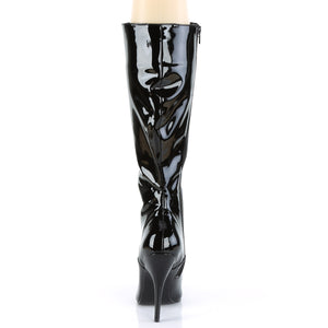 back of black lace-up knee boot with 5-inch high spike heel Seduce-2020