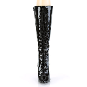 front of black lace-up knee boot with no platform Seduce-2020