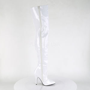 zipper on white thigh boots with 5-inch spike heels Seduce-3010