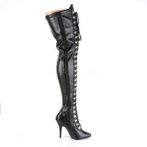 black D-ring lace-up thigh boots with 5-inch spike heels Seduce 3024
