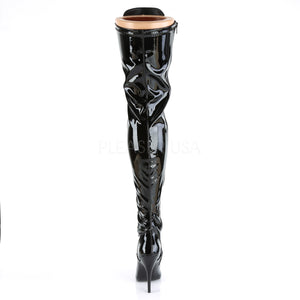 back of D-ring lace-up thigh boots with 5-inch spike heels Seduce 3024