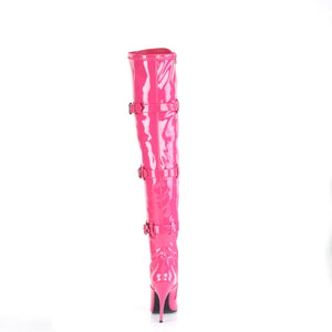 back of hot pink triple buckle strap thigh boots with 5-inch heel Seduce-3028