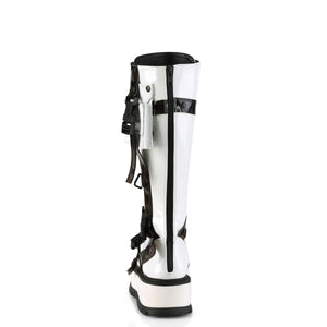 zipper on Lace-up white knee high boot with 2-inch platform Slacker-260