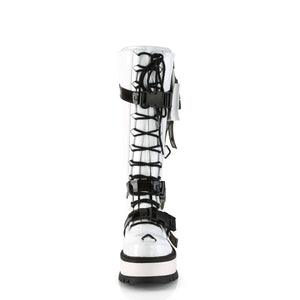front of lace-up buckle white knee high boot with 2-inch platform Slacker-260