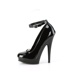 side view of black ankle strap pumps, 6-inch high heel shoes Sultry-686