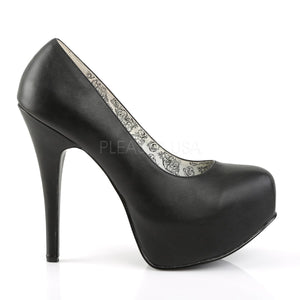 side of black faux leather wide width pump shoes with 5-inch heel Teeze-06W