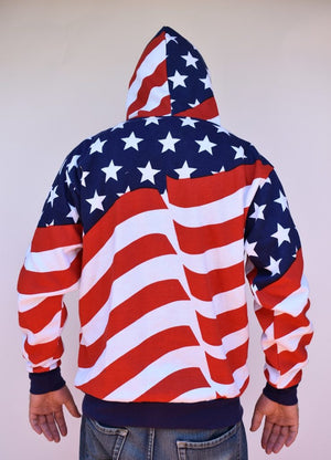 back of American flag zipper hoodie sweatshirt size small to 3X
