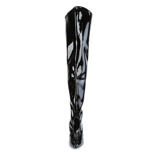front of black patent thigh high boot with 4-inch heel Vanity-3010