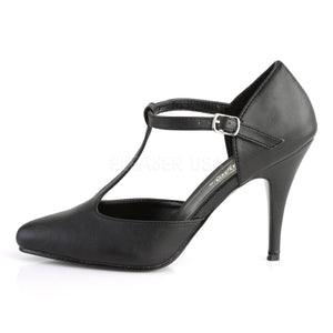 side view of black faux leather T-strap pump shoes Vanity-415
