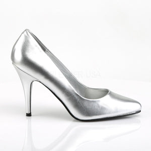 side view of silver pump shoes with 4-inch spike heels Vanity-420