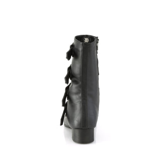 back view Pointed toe Mid-calf boot with block heel, 4 buckles WARLOCK-110-C