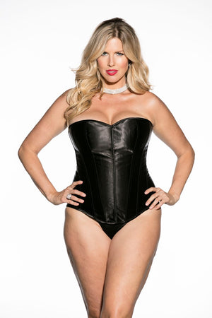 plus size heavy black satin corset with lace-up back X31044