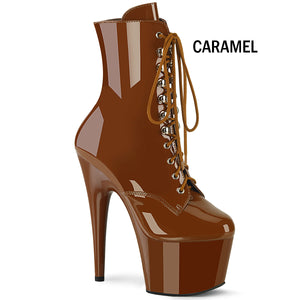 caramel brown lace-up platform ankle boots with 7-inch heels Adore-1020