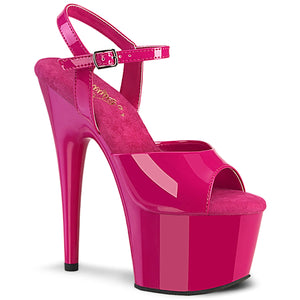 hot pink blue ankle strap platform sandal shoe with 7-inch stiletto heel