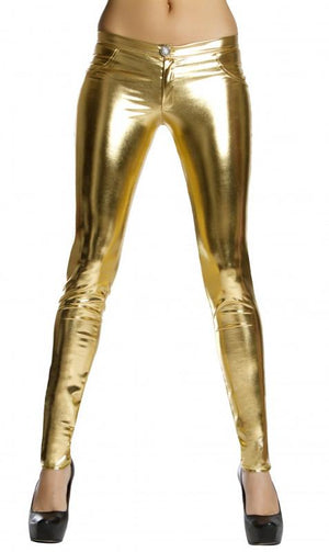 gold metallic foil button front pants with pocket detail 3175