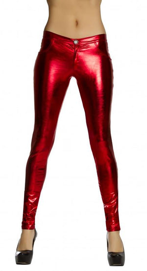 red metallic foil button front pants with pocket detail 3175