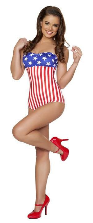 full front American flag USA stars and stripes 1940's pin-up romper