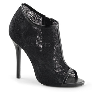 black open toe bootie shoe with lace overlay, 5-inch spike heel Amuse-56