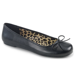 black faux leather classic adult ballet flat with bow accent Anna-01