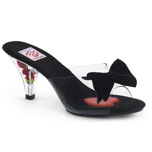 black velvet bow slide shoe with 3-inch clear heel Belle-301bow