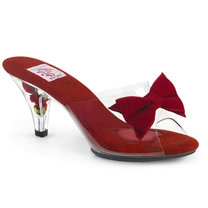 red velvet bow slide shoe with 3-inch clear heel Belle-301bow