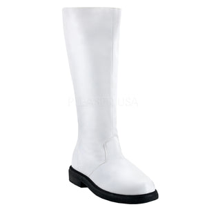 Men's pirate captain white faux leather knee boot with 1-inch heels Captain-100