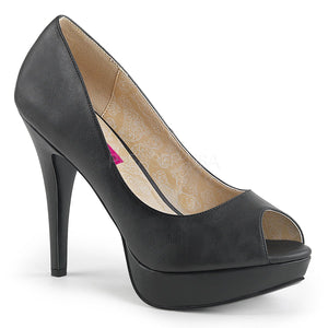 black faux leather peep toe pump 5-inch high heel shoes Chloe-01