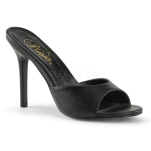 black kid Peep toe slide slipper with 4-inch heel Classique-01