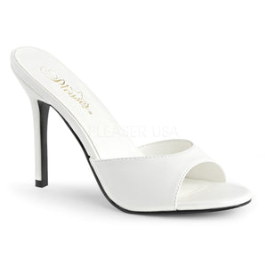 white kid Peep toe slide slipper with 4-inch heel Classique-01