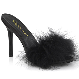 black Marabou feather slipper with 4-inch heel Classique-01F
