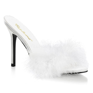white Marabou feather slipper with 4-inch heel Classique-01F