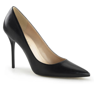black fauz leather Pointed-toe classic pump dress shoe with 4-inch spike heel, sizes 5-16 Classique-20