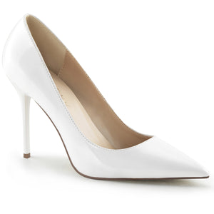 white patent Pointed-toe classic pump dress shoe with 4-inch spike heel, sizes 5-16 Classique-20