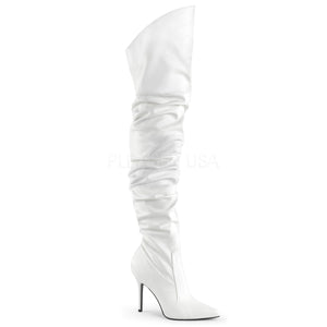 side view of white Thigh high scrunch boot with 4-inch heel Classique-3011