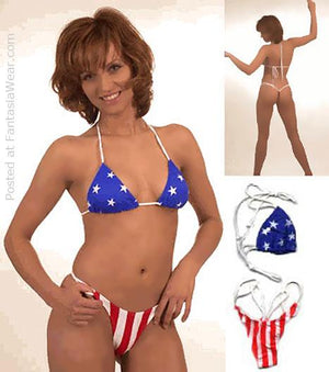 front and back Stars and stripes micro thong back bikini P-X!-USA