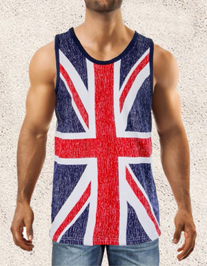 men's British flag tank top shirt MUHDBF worn by model