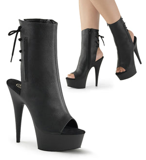 faux leather open toe, open heel back lace-up ankle boots with 6-inch heel Delight-1018