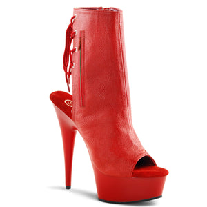 red faux leather open toe, open heel back lace-up ankle boots with 6-inch heel Delight-1018
