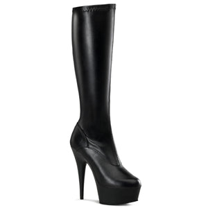 black faux leather knee boots with 6-inch stiletto heel Delight-2000